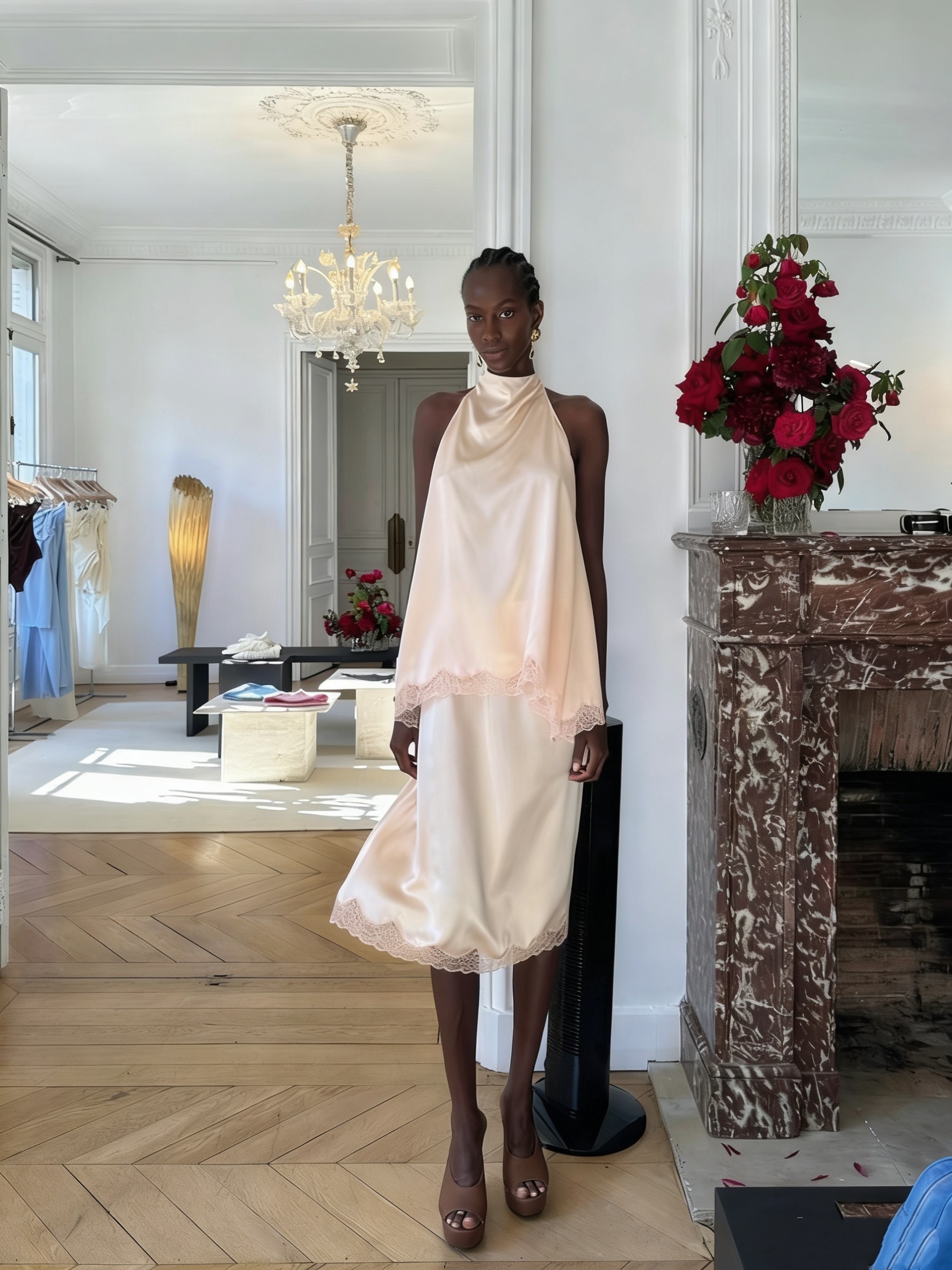 ❤️蕾丝花边半裙！定制染色丝质面料 两色 SML