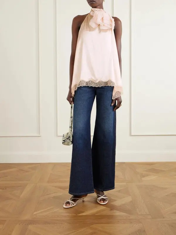 ❤️胸花蕾丝边露背上衣！定制染色丝质面料 两色 SML