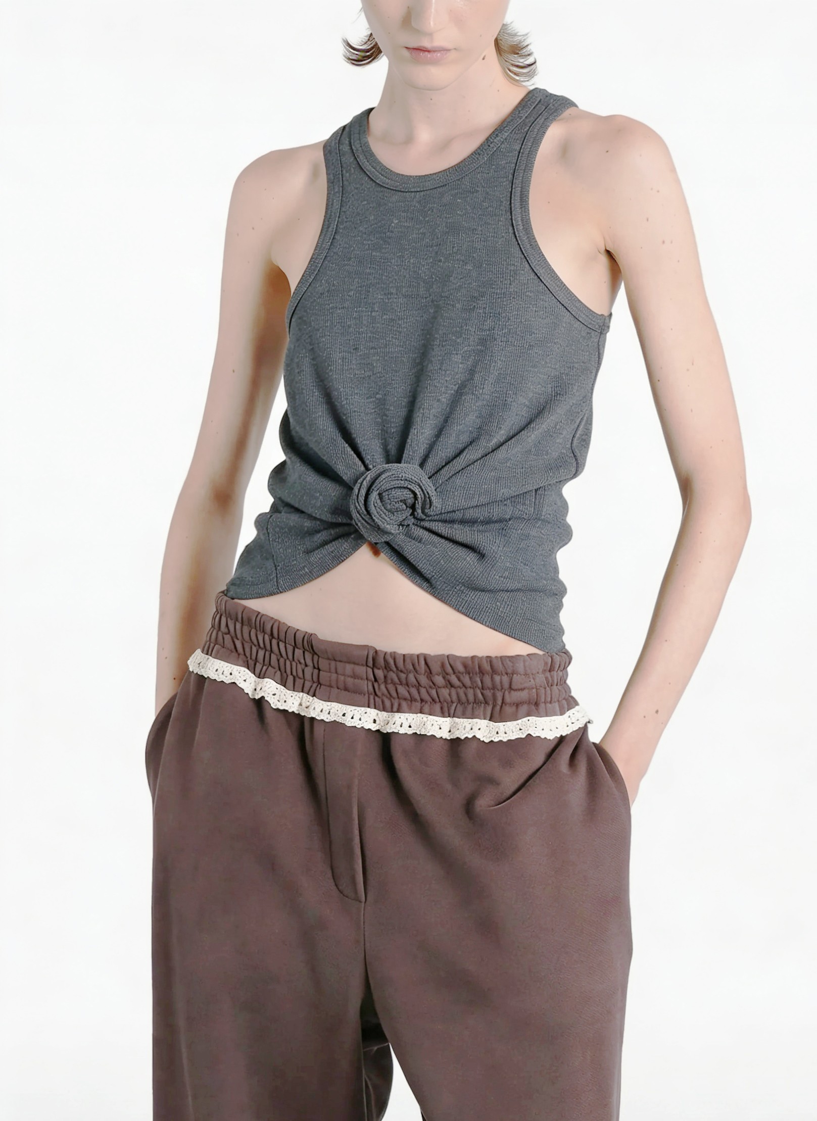 ♥️打结纽花螺纹背心！棉 SML