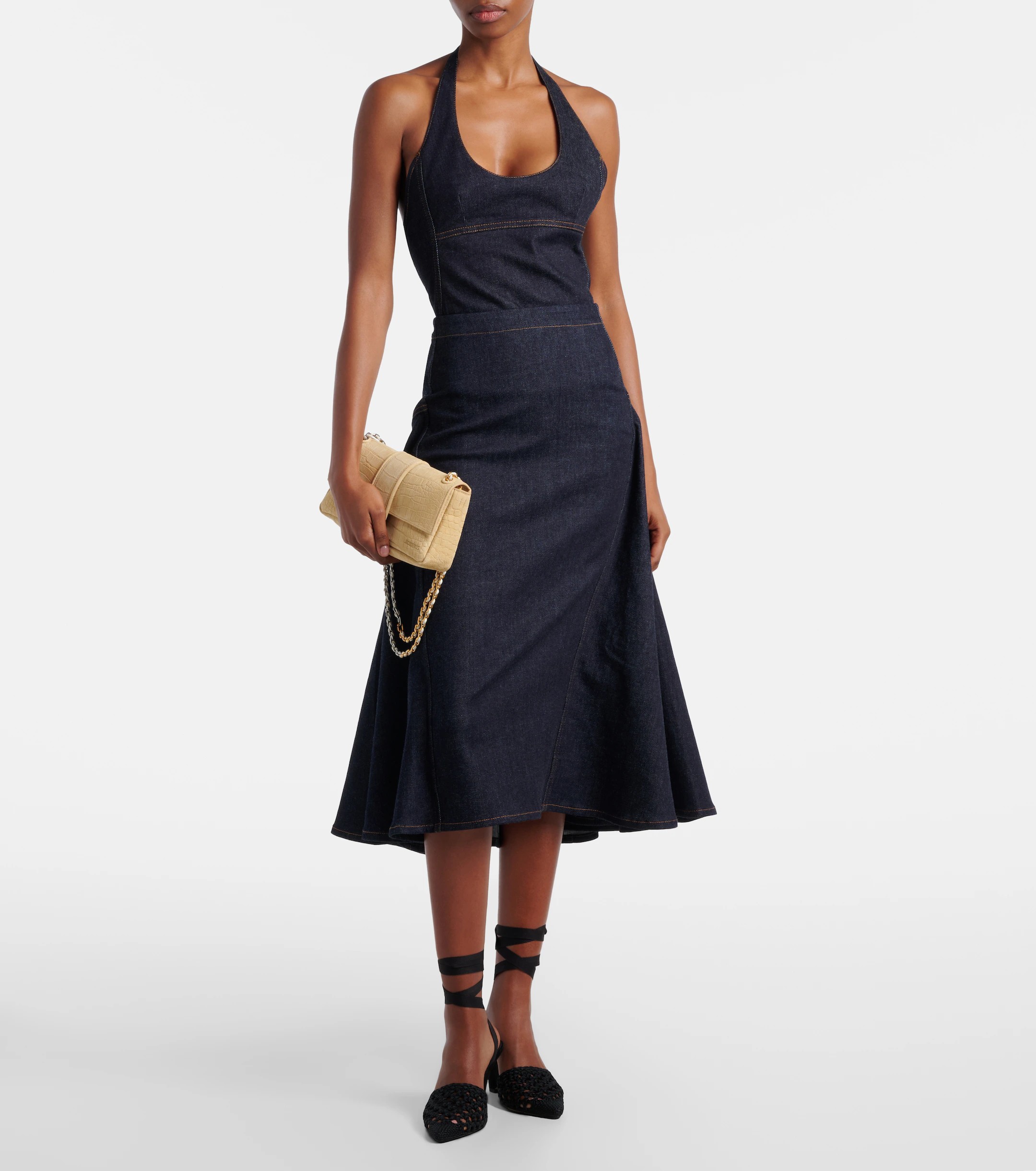 ❤️刺绣标志牛仔多褶半裙！棉 SML