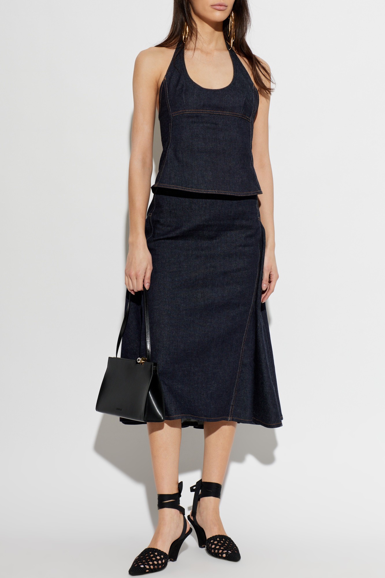 ❤️刺绣标志牛仔多褶半裙！棉 SML