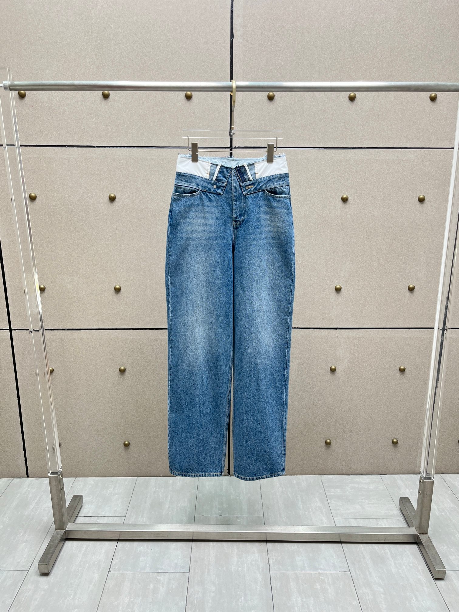 ❤️拼接腰头高腰牛仔裤！棉 SML