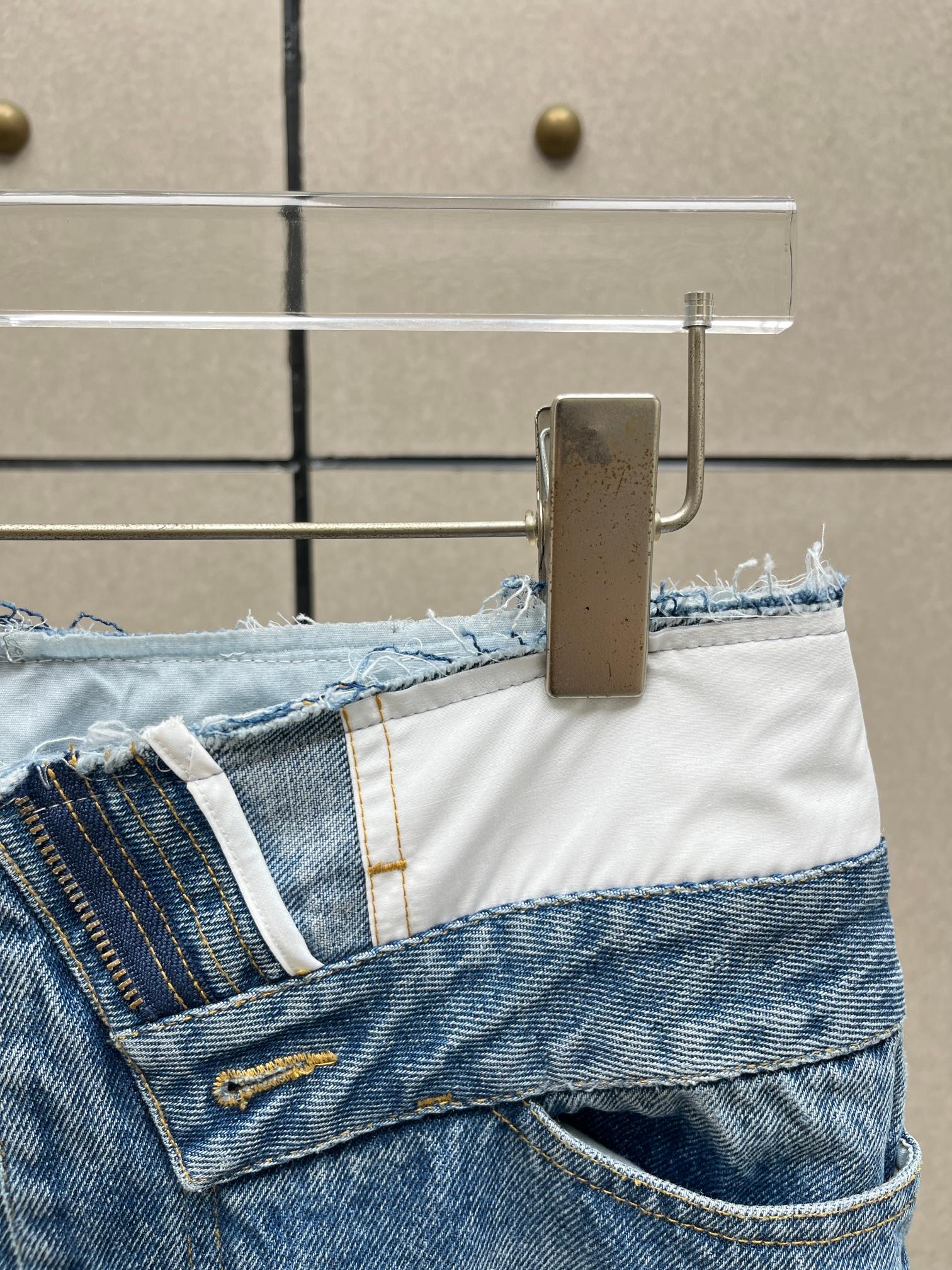 ❤️拼接腰头高腰牛仔裤！棉 SML