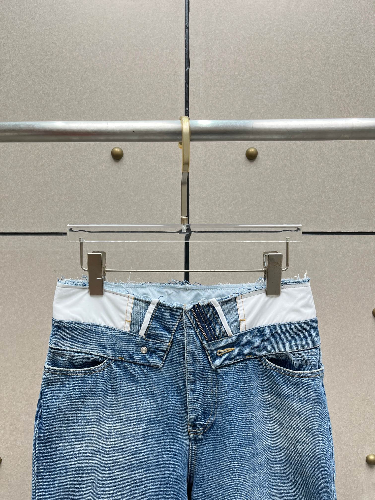 ❤️拼接腰头高腰牛仔裤！棉 SML