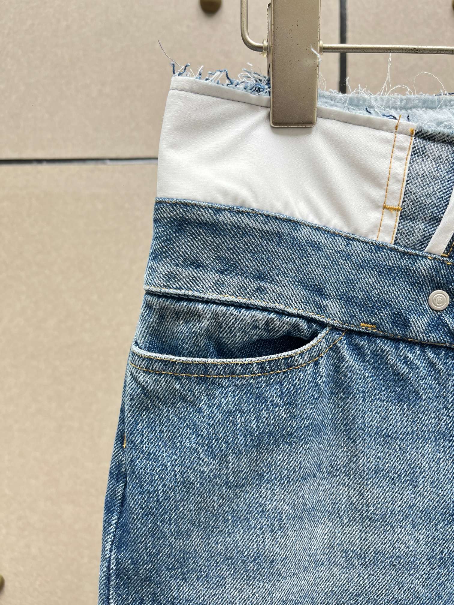 ❤️拼接腰头高腰牛仔裤！棉 SML