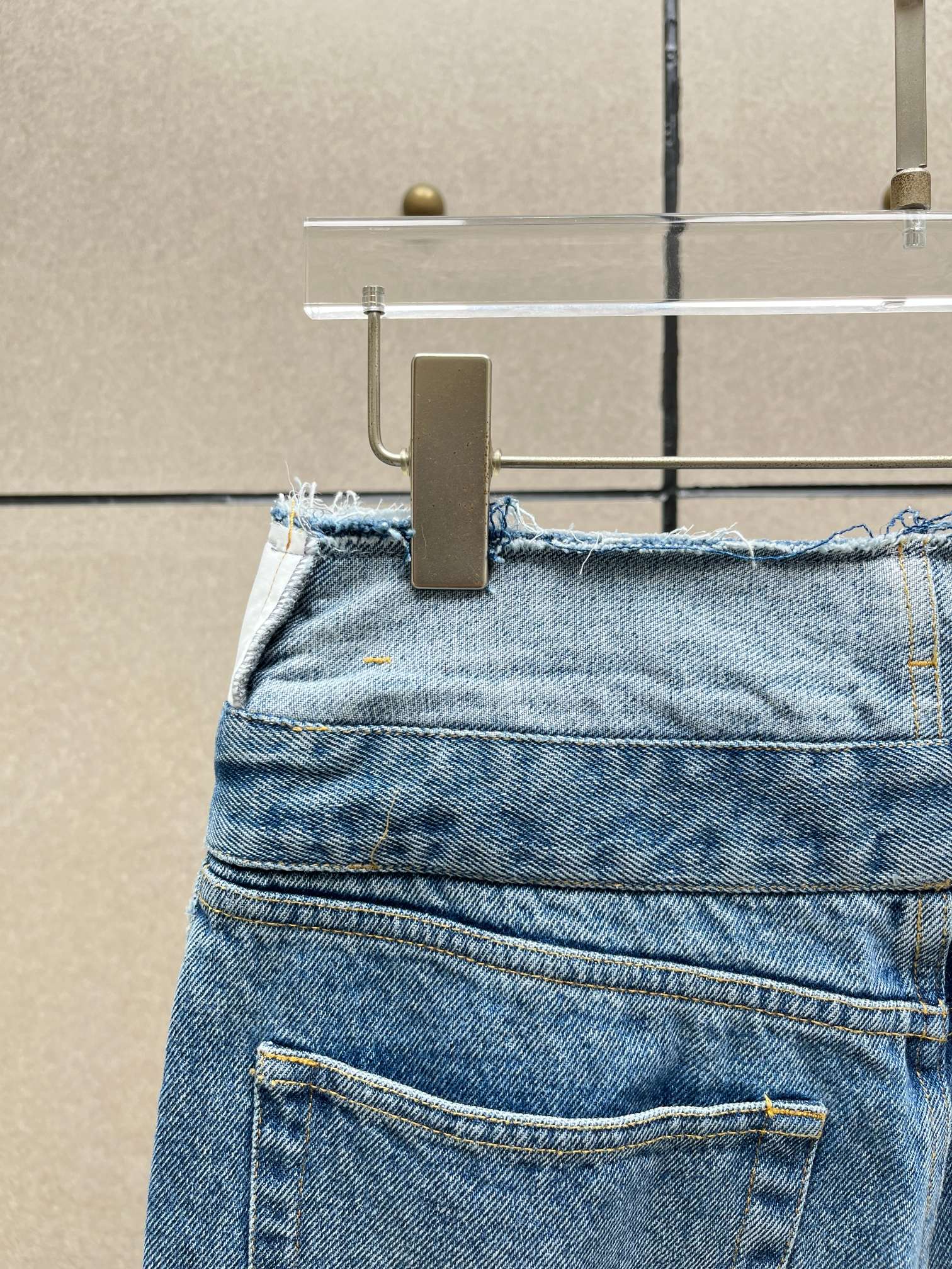 ❤️拼接腰头高腰牛仔裤！棉 SML