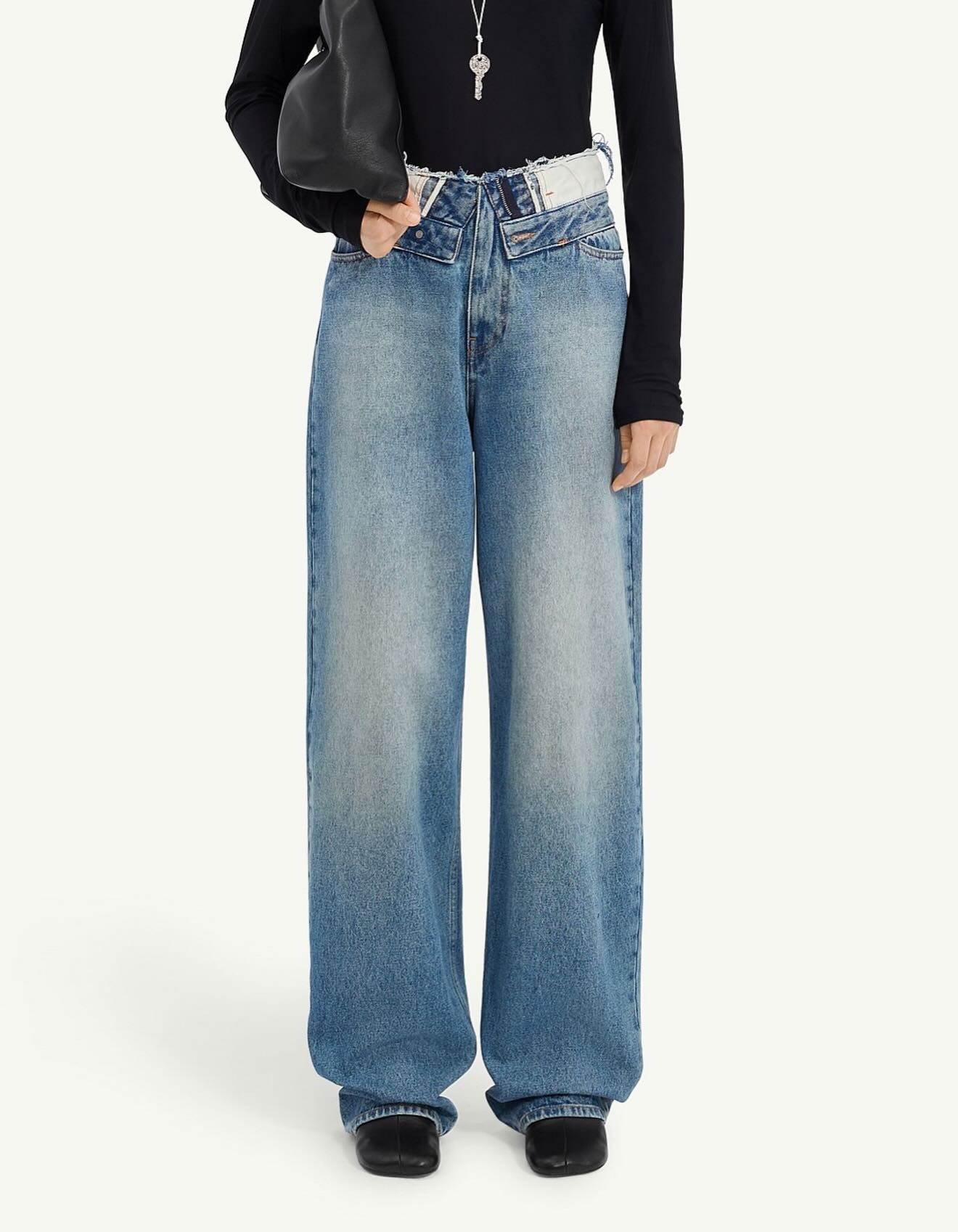 ❤️拼接腰头高腰牛仔裤！棉 SML