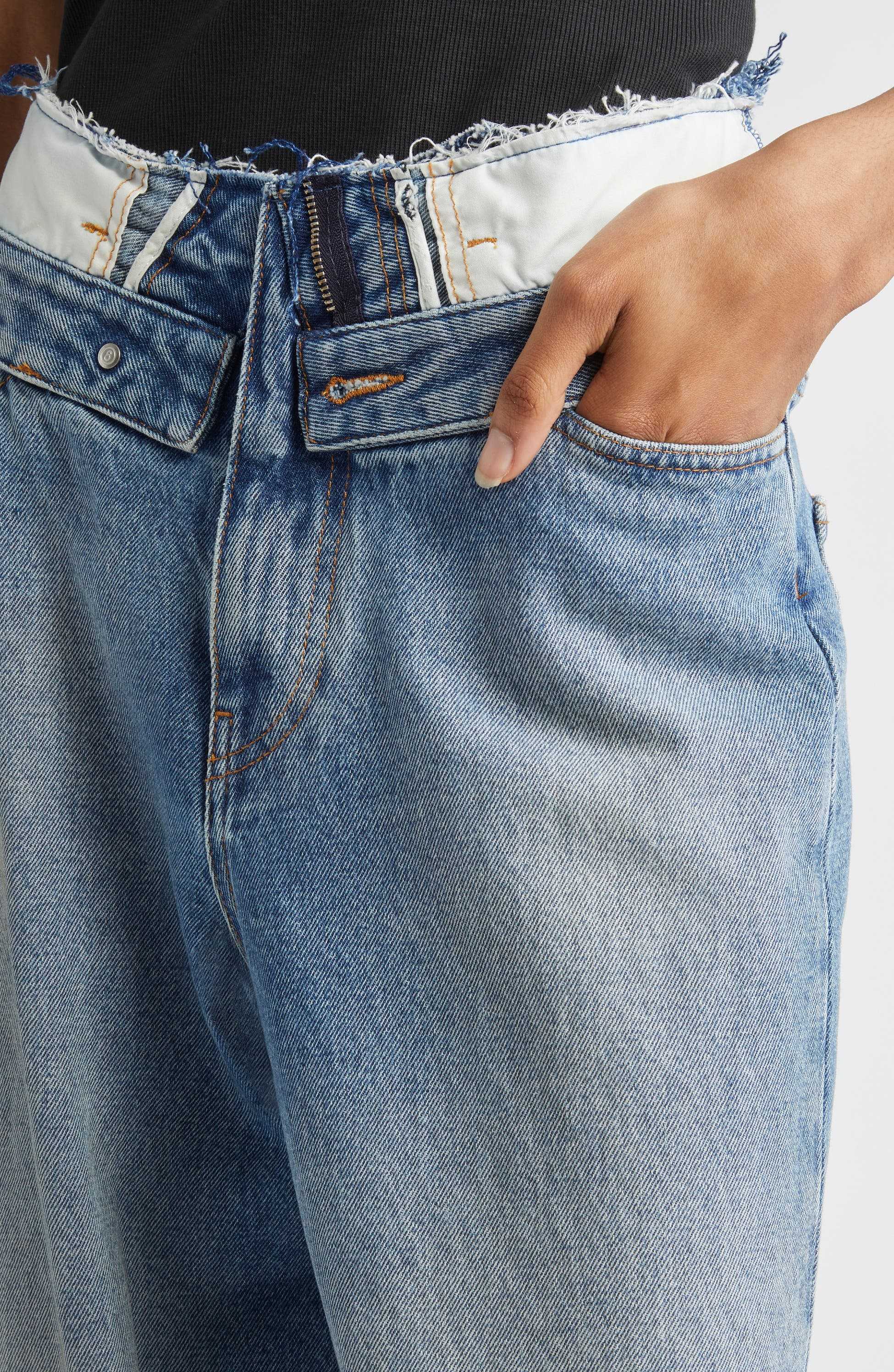 ❤️拼接腰头高腰牛仔裤！棉 SML