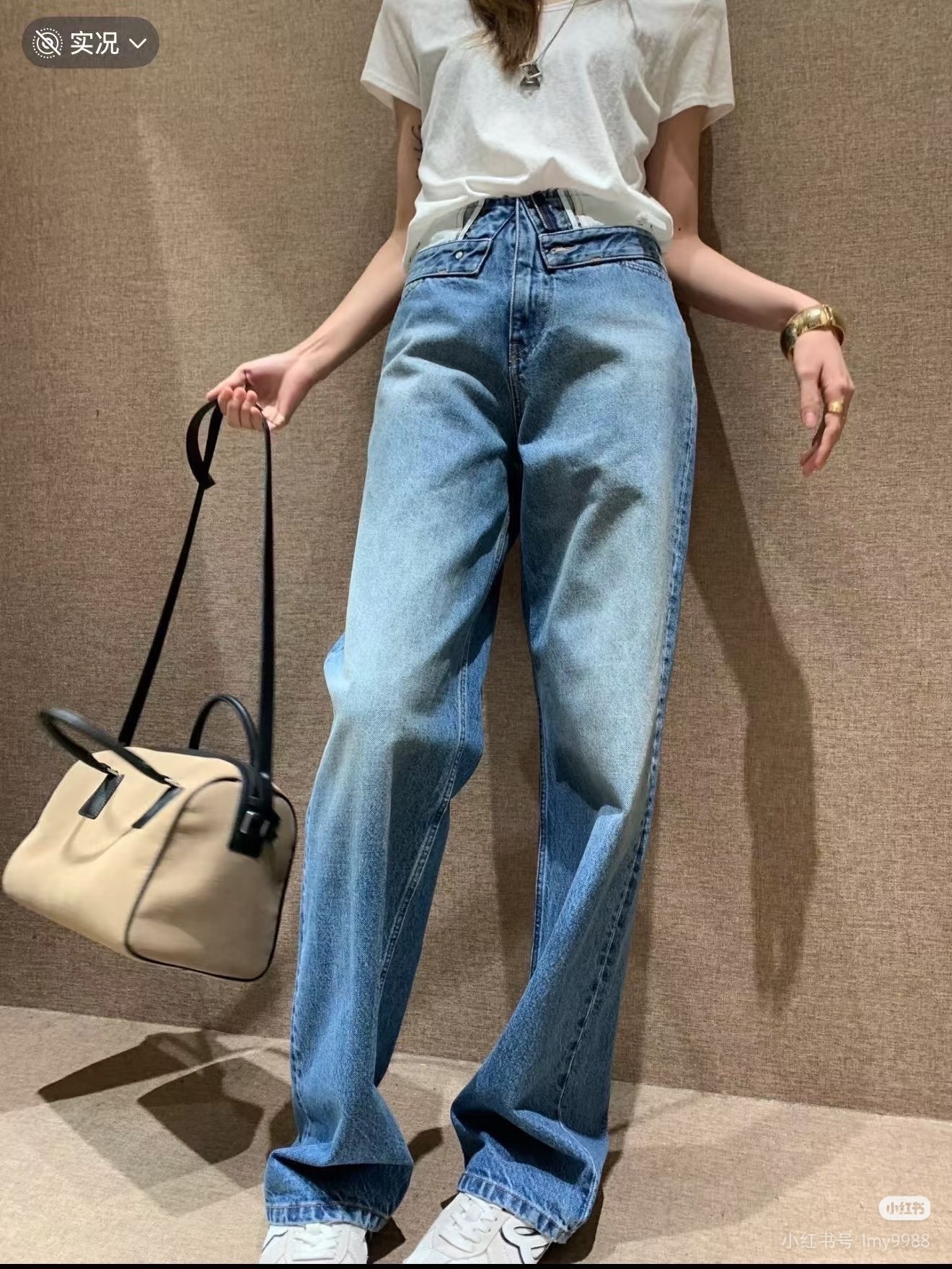 ❤️拼接腰头高腰牛仔裤！棉 SML