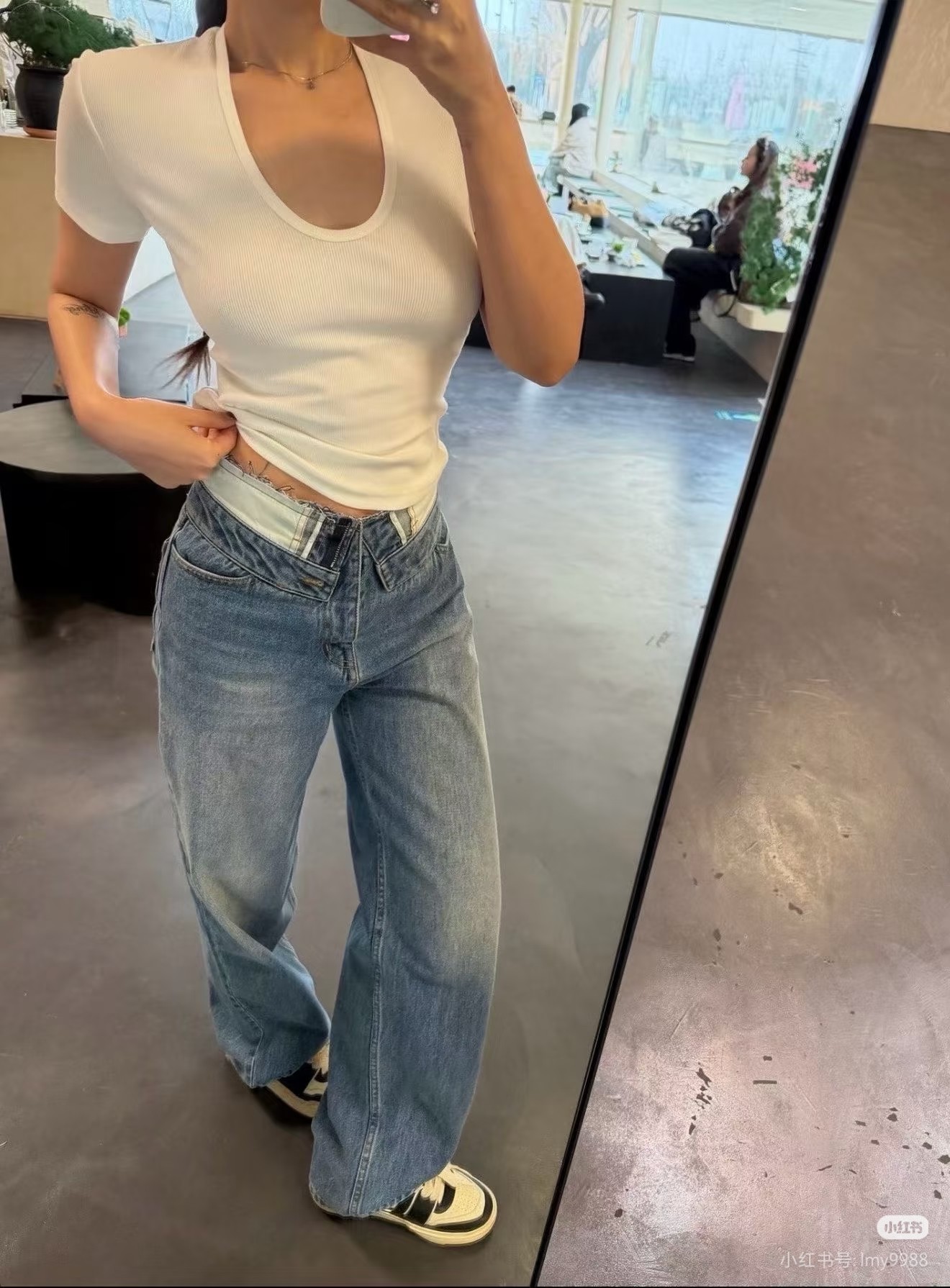 ❤️拼接腰头高腰牛仔裤！棉 SML