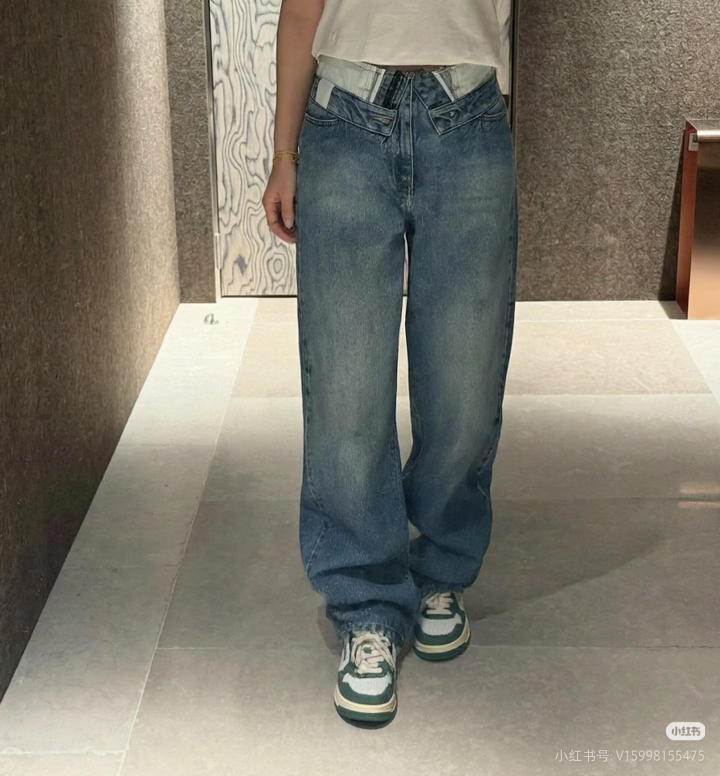 ❤️拼接腰头高腰牛仔裤！棉 SML