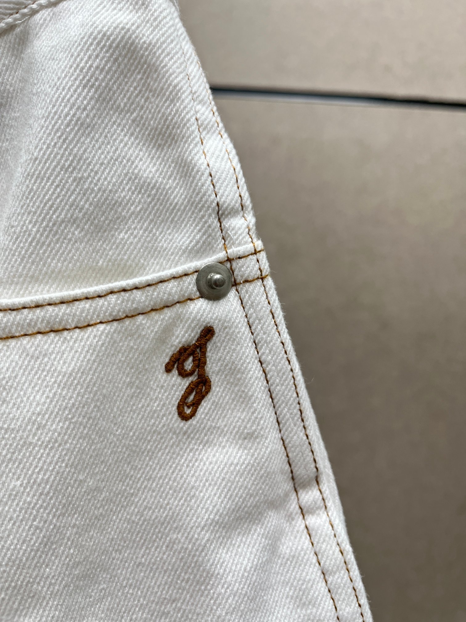 ❤️刺绣标志牛仔长裤！白色 棉 sml 🌾