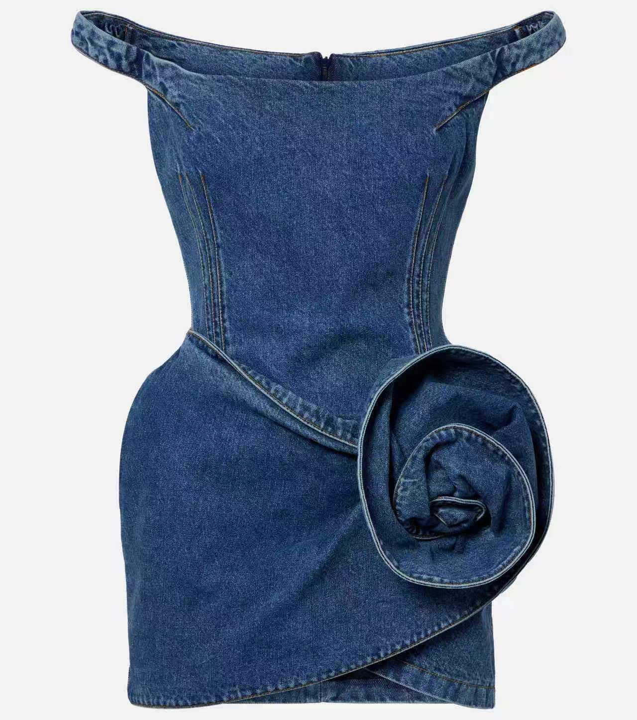 NO:931547,New flower strapless three-dimensional denim dress!  Cotton SML,,skirts,19860909纽花露肩立体牛仔连衣裙！棉 SML,,skirts,,Women's clothing