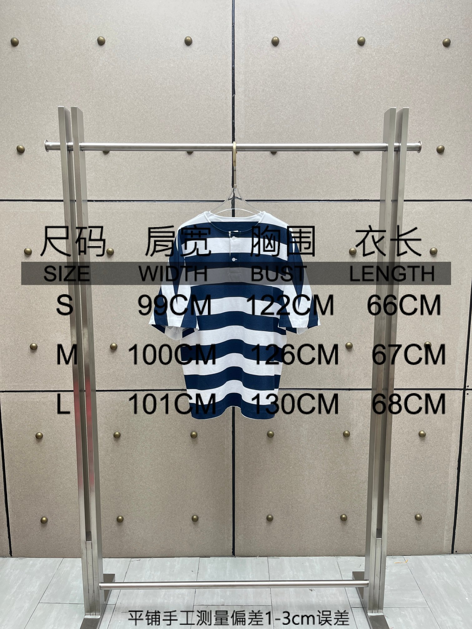 ❤️印制蓝白宽条纹刺绣T恤！棉 sml 🌾