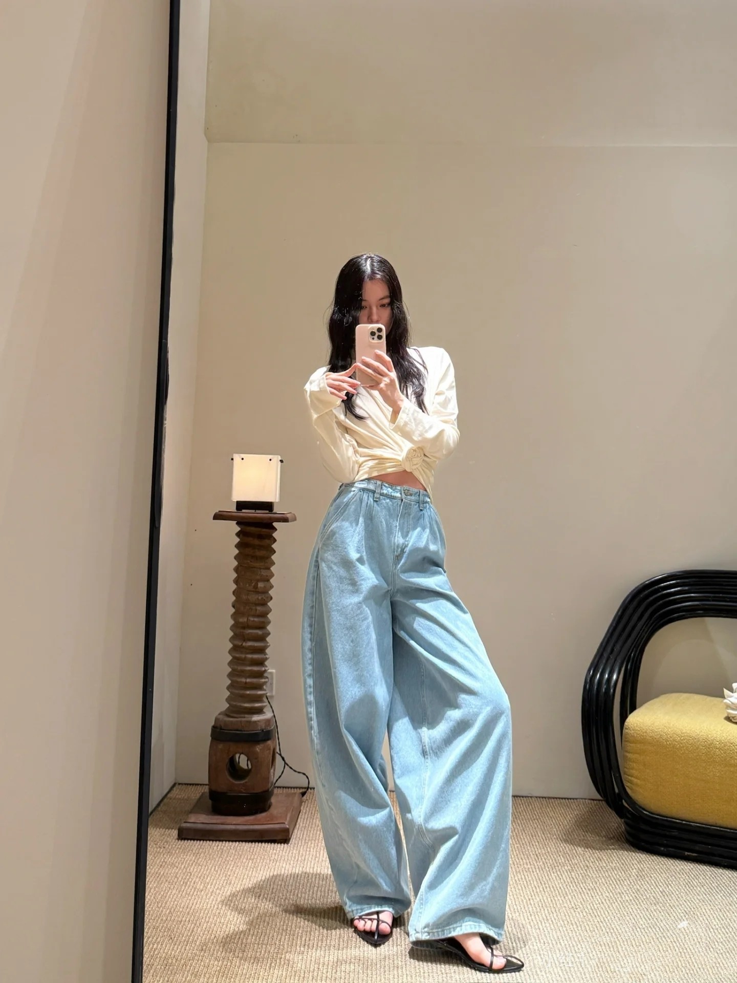 ♥️打结纽花长袖T恤！棉 sml 🌾