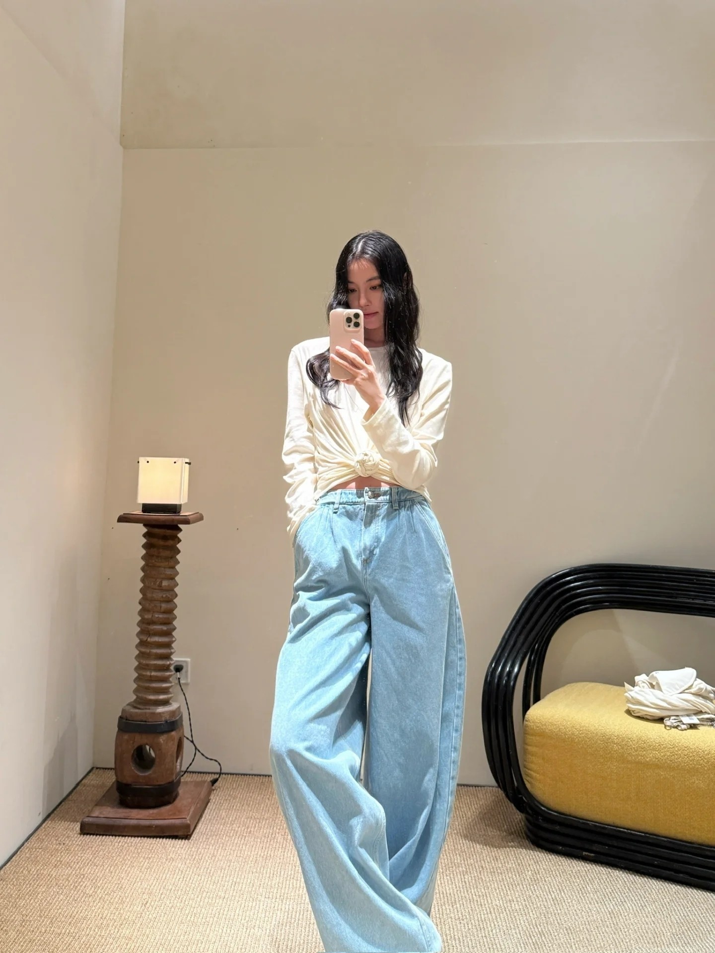 ♥️打结纽花长袖T恤！棉 sml 🌾
