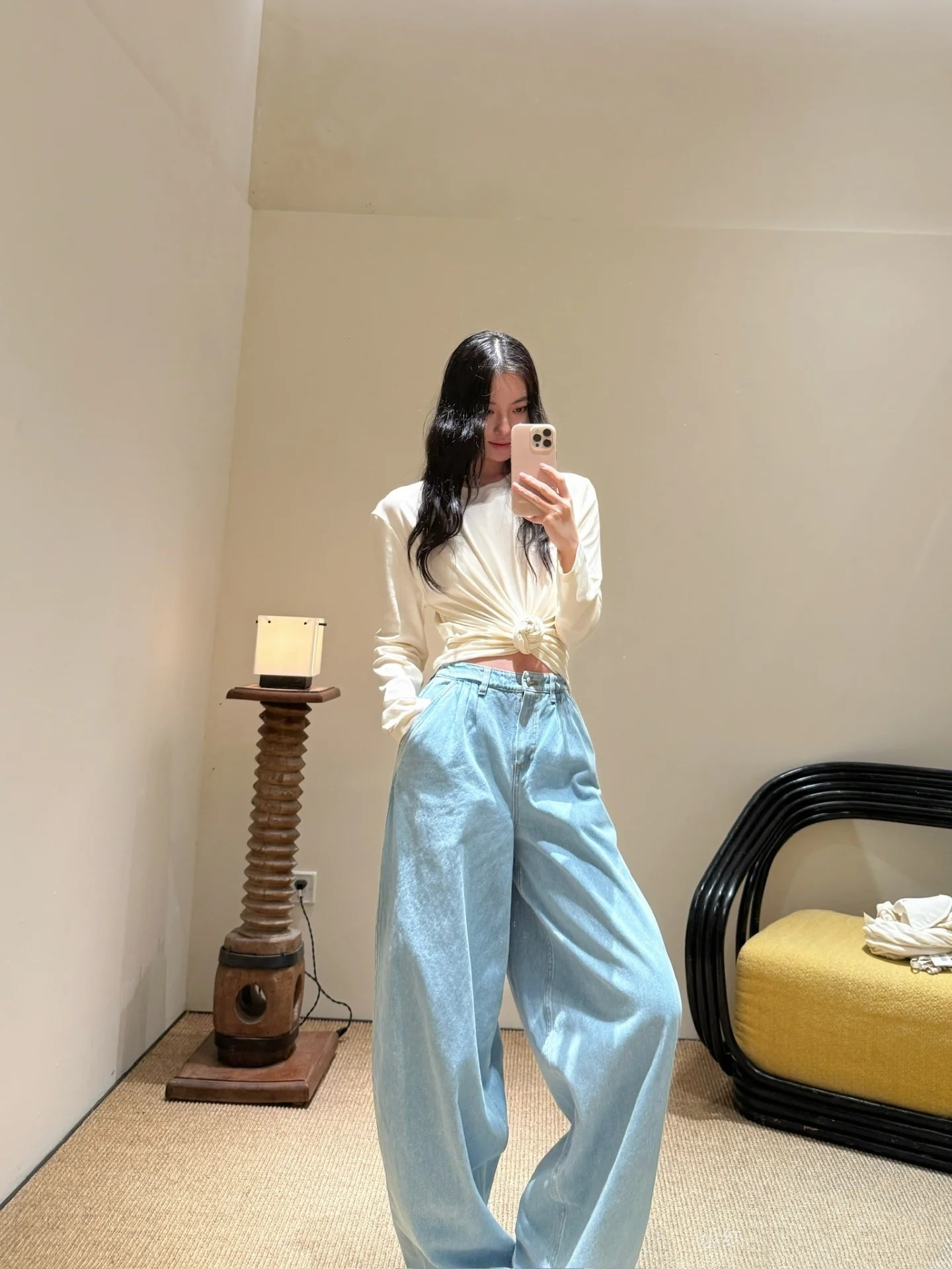 ♥️打结纽花长袖T恤！棉 sml 🌾
