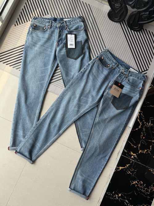 EVISU Men's Slim Fit Jeans with Patchwork Design and Distressed Denim 1 EVISU Men's Slim Fit Jeans with Patchwork Design and Distressed Denim