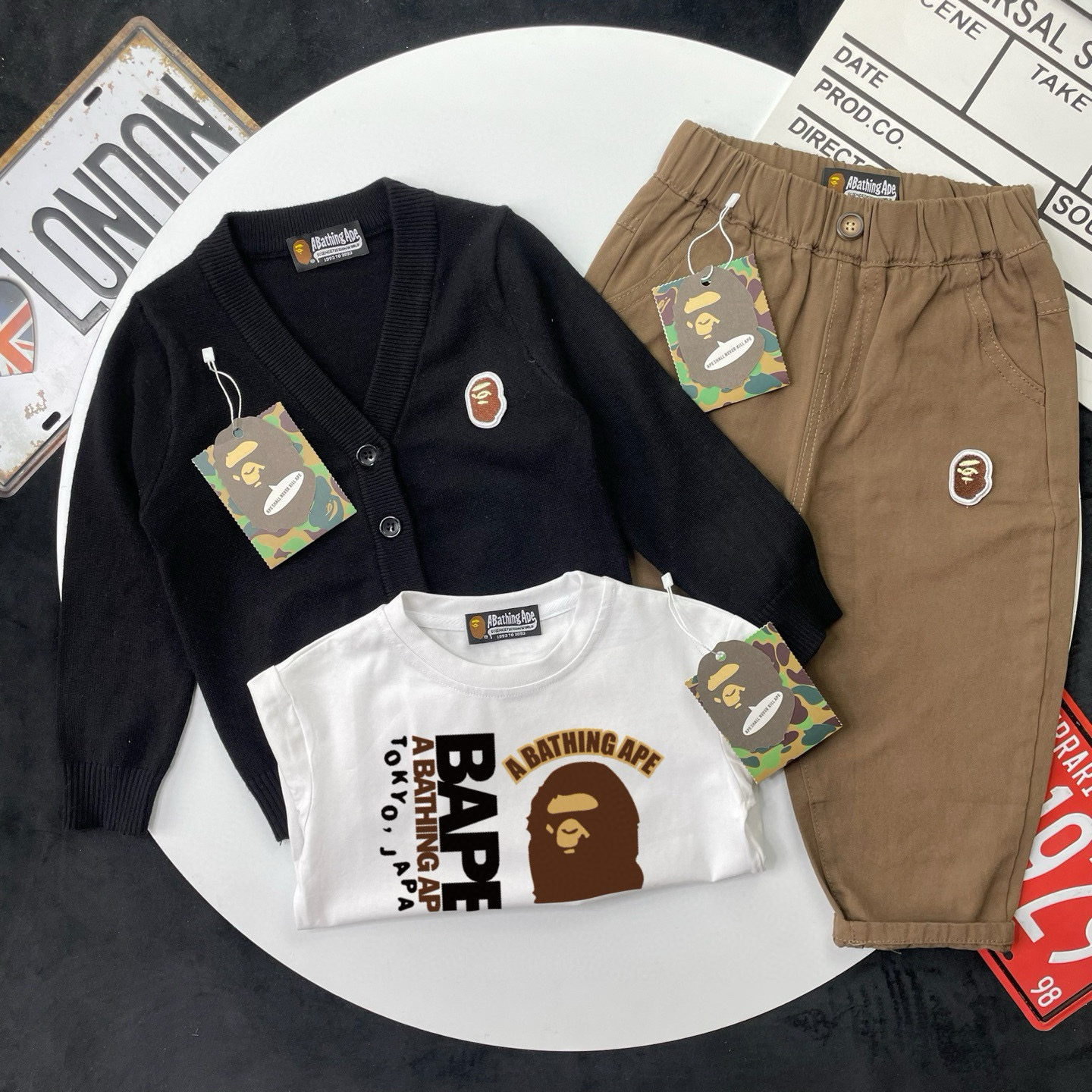 🌐 BAPE ♻️ Conjunto de tres piezas (90-150) ♻️ Cárdigan ♻️ Pantalones largos ♻️ Camiseta ♻️ Camiseta larga 🎗 ¡Etiqueta…