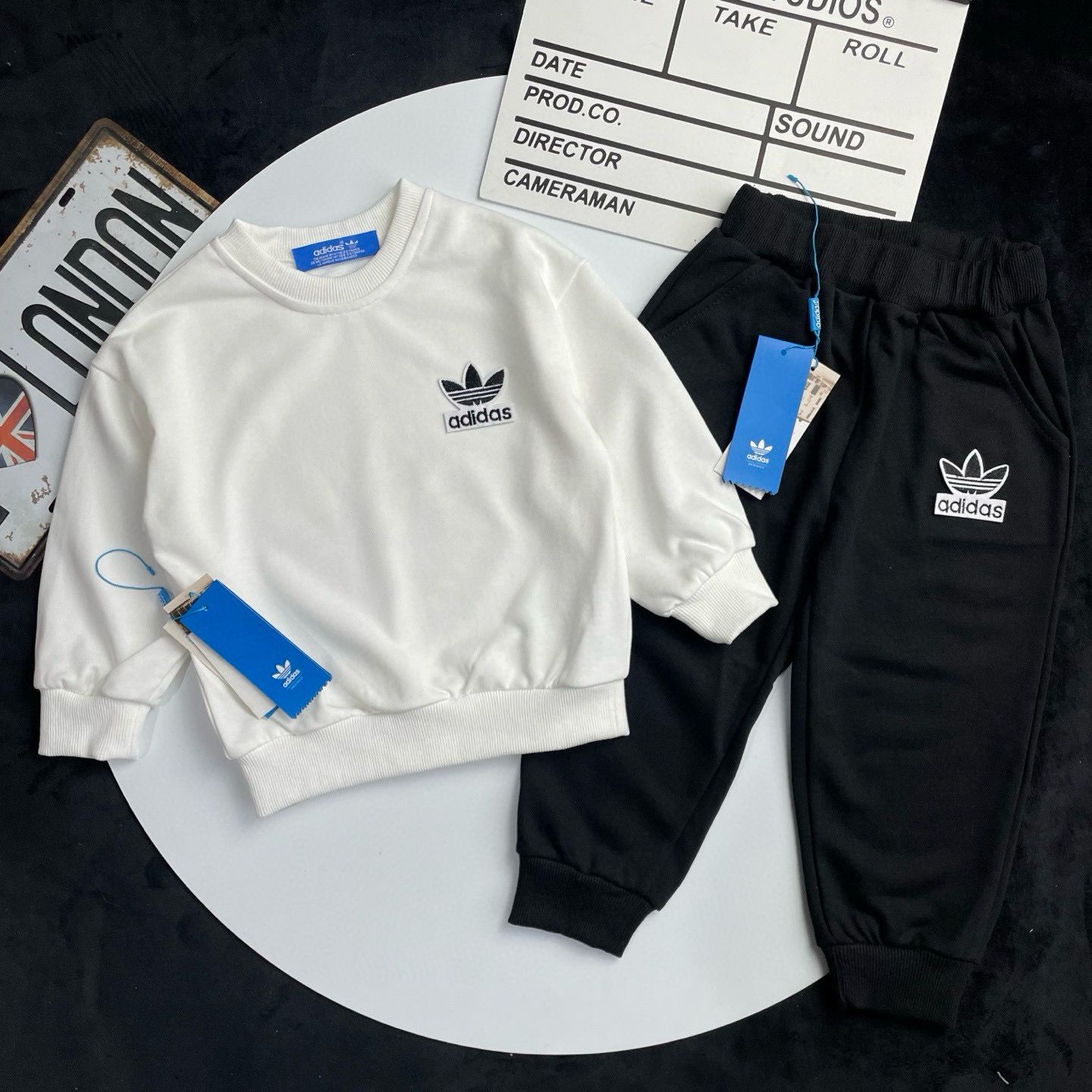 🌐 Adidas ♻️ Conjunto de sudadera (90-160) ♻️Sudadera de rizo 🔥Sudadera forrada ♻️Pantalones de chándal de rizo 🔥Pant…
