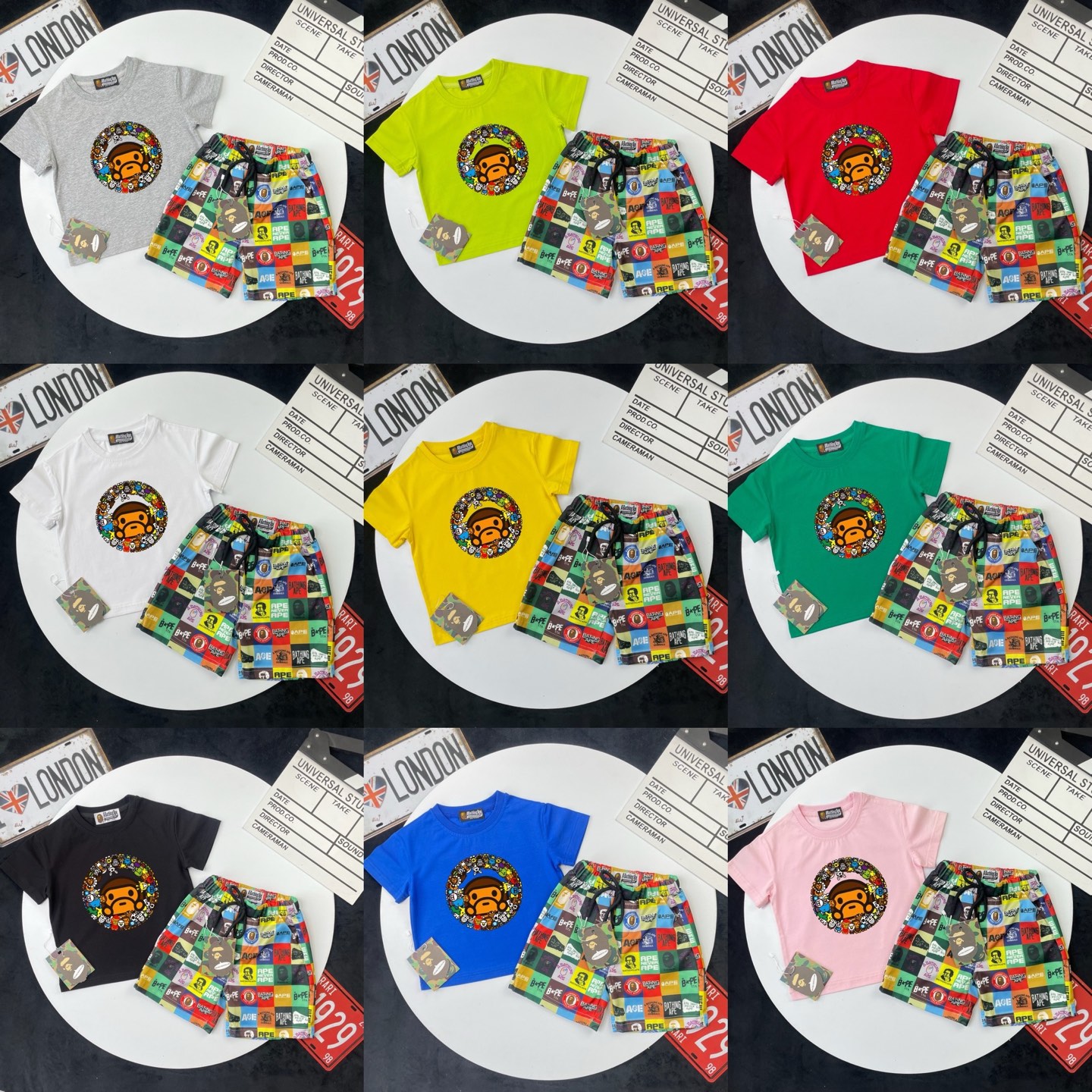 🌐 BAPE ♻️ Conjunto de camisetas (90-150) ♻️Camiseta ♻️Pantalones cortos 🎗¡Etiqueta original! ¡Embalaje original! ¡Mar…