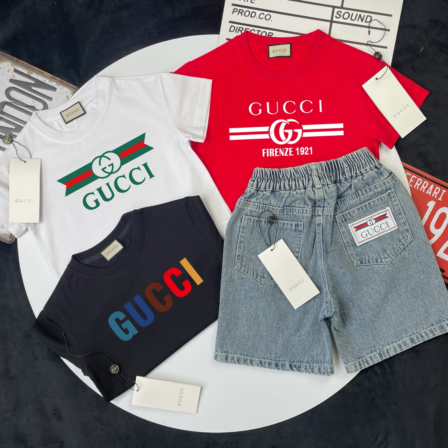 🌐 Gucci ♻️ Set de mezclilla (90-150) ♻️ Camiseta ♻️ Pantalones cortos 🎗 ¡Etiqueta original! ¡Embalaje original! ¡Marc…