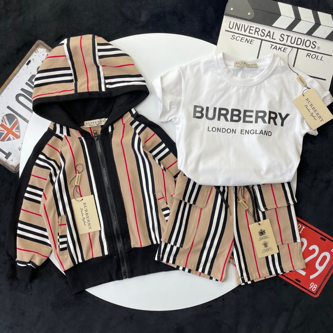 🌐 Burberry ♻ Conjunto de tres piezas (90-150) ♻️ Sudadera con capucha ♻️ Pantalones cortos ♻️ Camiseta 🎗 ¡Etiqueta or…