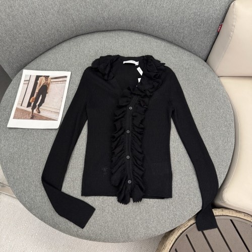 Dior Women's Black Ruffle Trim V-Neck Silk Blend Knit Cardigan Sweater 1 Dior Women's Black Ruffle Trim V-Neck Silk Blend Knit Cardigan Sweater