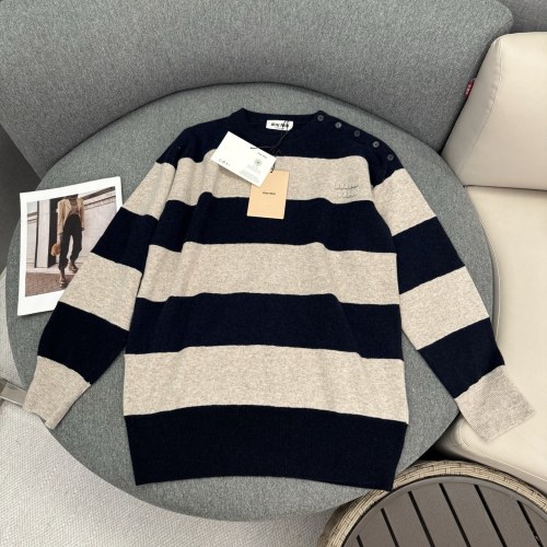 Miu Miu Upcycled Striped Wool Sweater with Shoulder Button Detail 1 Miu Miu Upcycled Striped Wool Sweater with Shoulder Button Detail