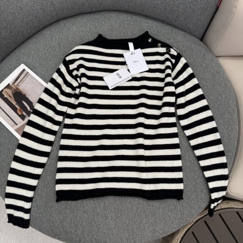 Dior Women's Navy Style Striped Cashmere Sweater with Shoulder Buttons 16 Dior Women's Navy Style Striped Cashmere Sweater with Shoulder Buttons