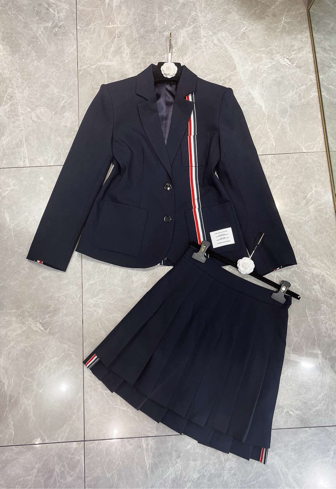 Exclusive First-rate Monochrome School Suit by Thom Browne: High Quality Wool, Custom Design.
