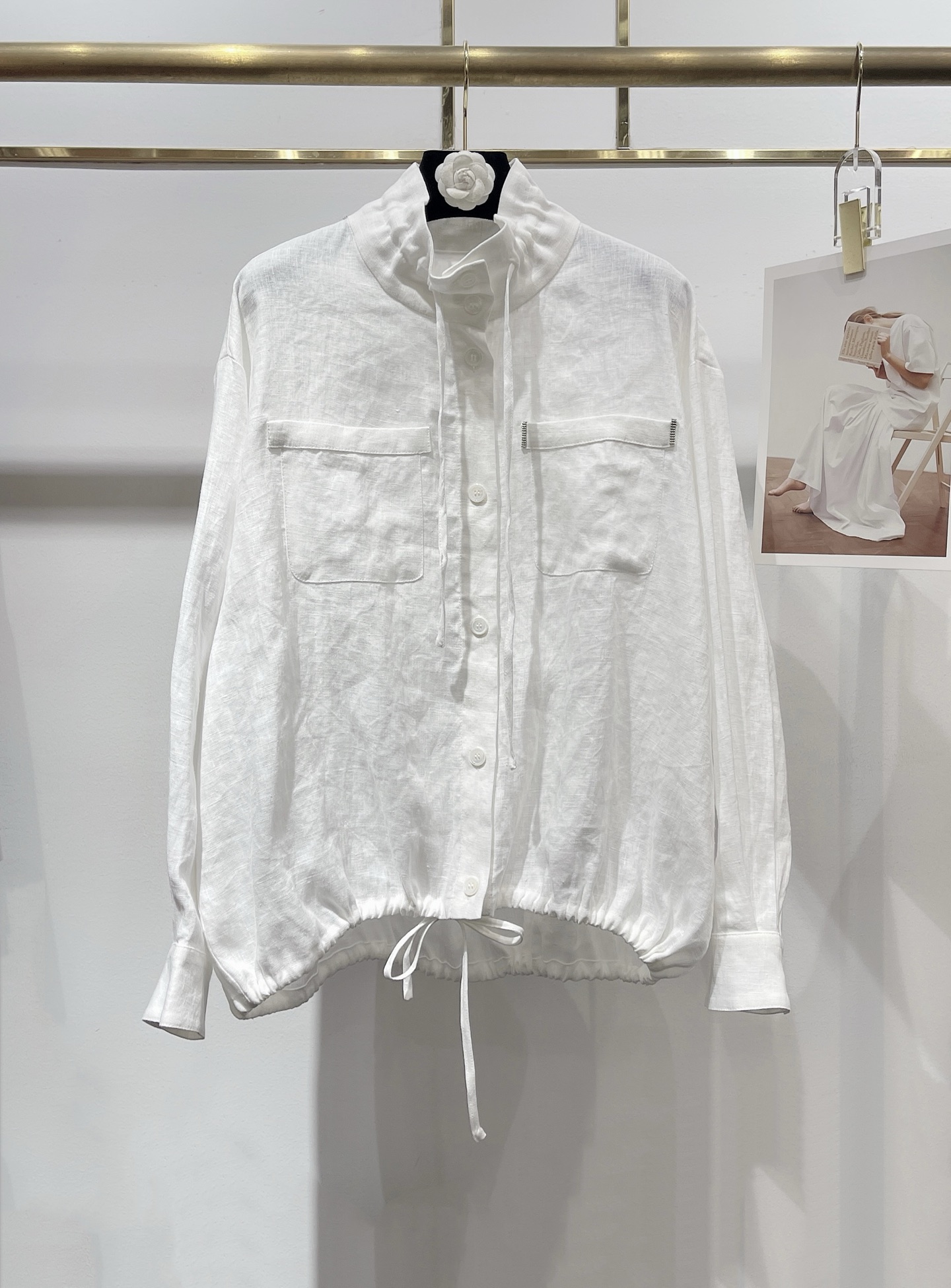 Elegant Linen Drawstring Shirt with Beaded Chain Detail - Versatile Style 2 i1754047242889 7878 0 0