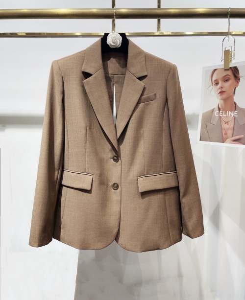 Loewe Women's Wool Blazer - Khaki Notch Lapel Suit Jacket, Back Slit Design 1 Loewe Women's Wool Blazer - Khaki Notch Lapel Suit Jacket, Back Slit Design