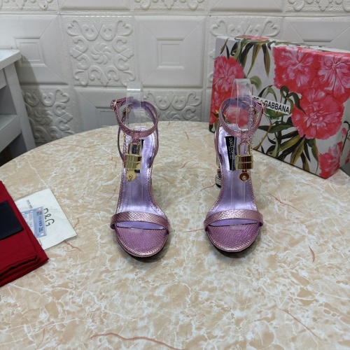 Dolce & Gabbana Chain Embellished Heeled Sandals in Lilac 1 Dolce & Gabbana Chain Embellished Heeled Sandals in Lilac
