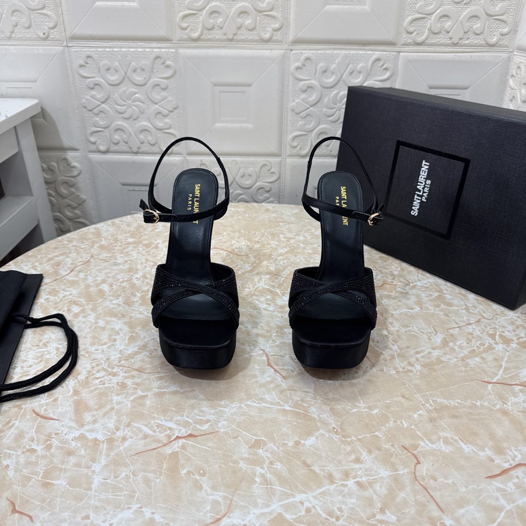 NO:164576,YSL. Top version. High quality. Full package. New style Silk iron diamonds Waterproof platform high heel sandals Upper silk fabric Inner sheepskin Heel height: 13.5cm/water platform 3cm Outsole A-grade original black leather outsole Size SIZE.34–43 (34.42.43 Custom made without return or replacement), high heels, saint laurent, sandals, high heels, sheepskin, real silk, Leather soles19860909YSL.顶级版本.高品质. 配置全套包装 新款 真丝烫钻 防水台高跟凉鞋 鞋面真丝面料 内里羊皮 跟高:13.5cm/水台3cm 大底A级原版黑色真皮大底 码数SIZE.34–43（34.42.43订做不退不换）,高跟鞋,saint laurent,sandals,high heels,sheepskin,real silk,Leather soles,Women's Shoes