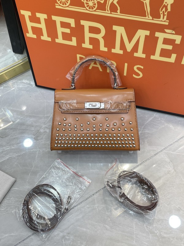 Hermes Kelly Wholesale Handbags Crossbody & Shoulder Bags Brown Coffee Color Silver Hardware Calfskin Cowhide Mini