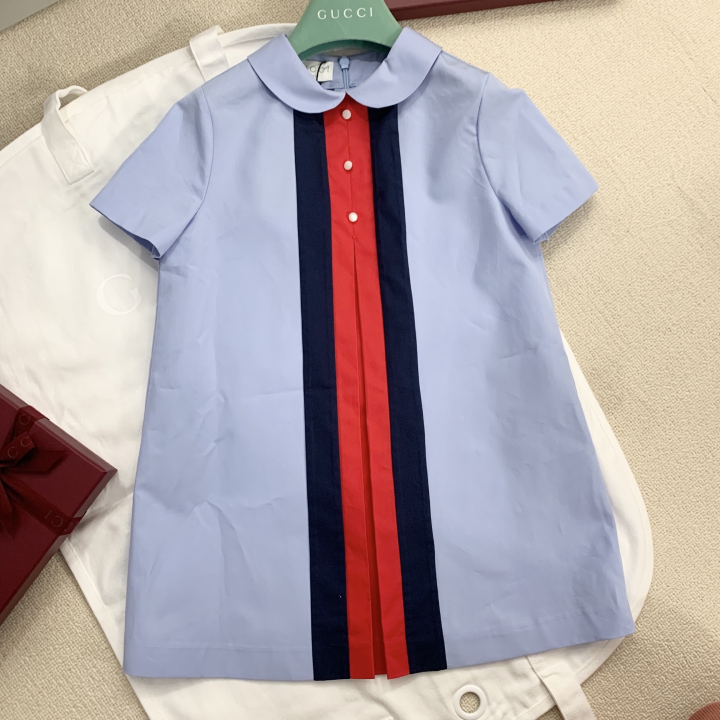 Gucci Kids Blue Cotton Dress with Striped Detail - Sizes 100-150 Available 3 i1741695197250 1440 0 1