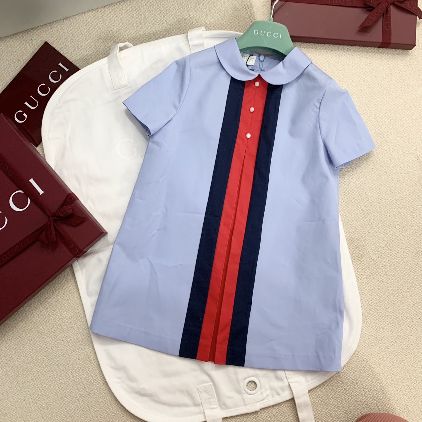 Gucci Kids Blue Cotton Dress with Striped Detail - Sizes 100-150 Available 2 i1741695197250 3130 0 0