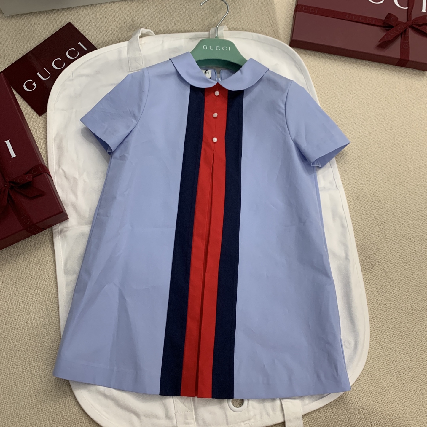 Gucci Kids Blue Cotton Dress with Striped Detail - Sizes 100-150 Available 9 i1741695197250 7569 0 7