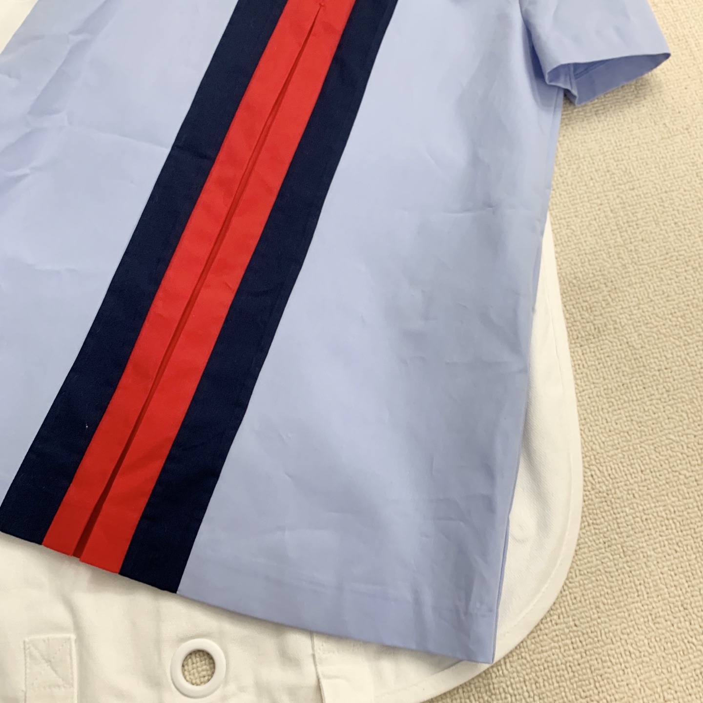 Gucci Kids Blue Cotton Dress with Striped Detail - Sizes 100-150 Available 4 i1741695200963 4861 0 2