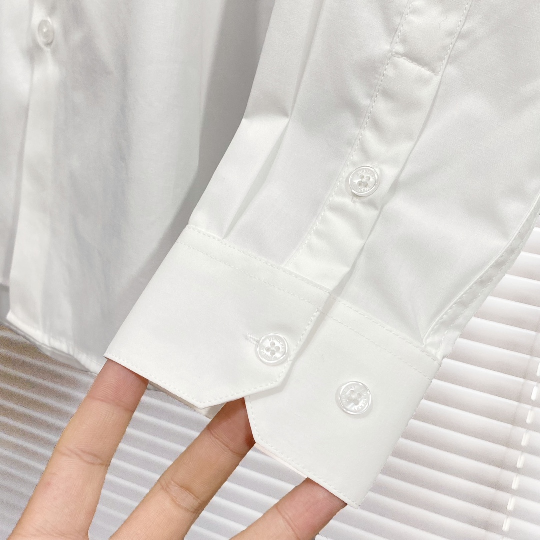 New White Cotton Silk Shirt: Elegant, Comfortable, Unisex Design with Unique Blue Embroidery - 图片 8