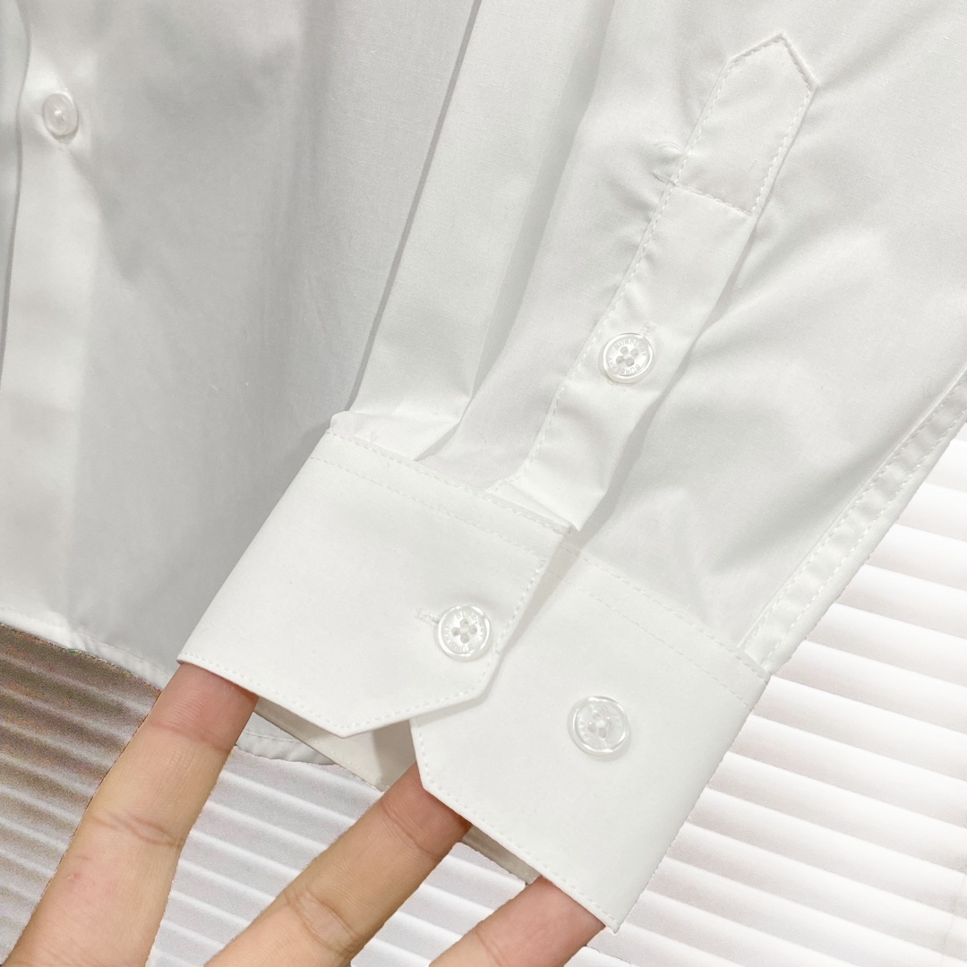 New White Cotton Silk Shirt with Blue Line Embroidery for Fashionable Men and Women - 图片 9