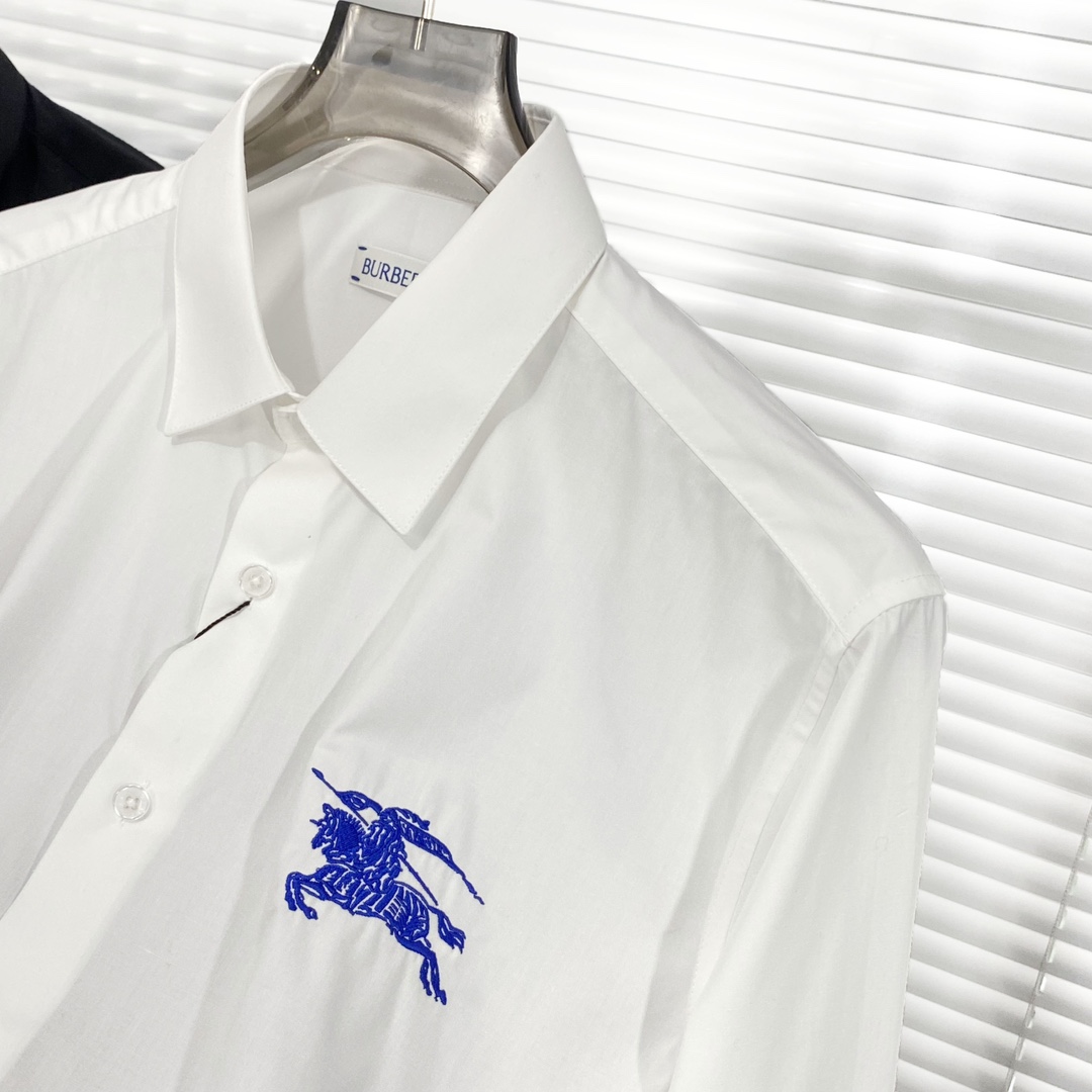 New White Cotton Silk Shirt with Blue Line Embroidery for Fashionable Men and Women - 图片 5