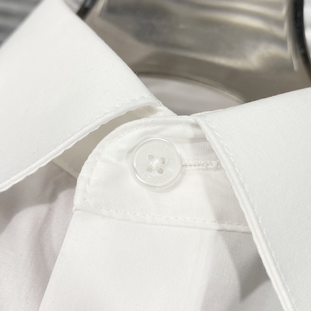 New White Cotton Silk Shirt with Blue Line Embroidery for Fashionable Men and Women - 图片 7