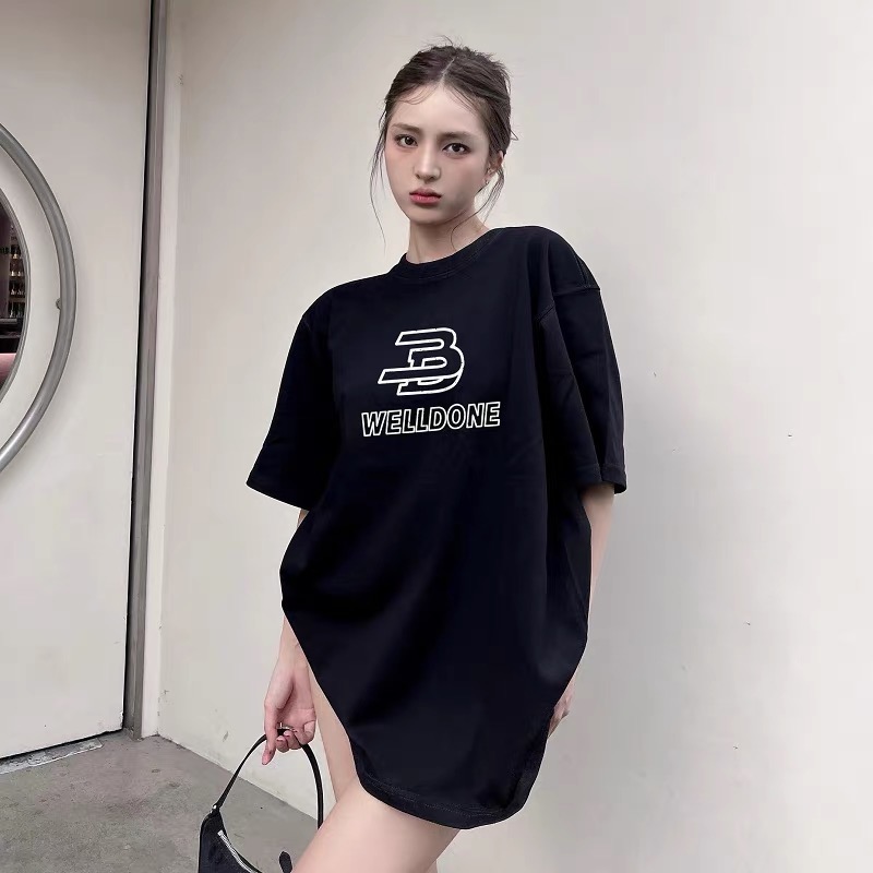 P68 WE11DONE Camiseta de manga corta unisex con estampado de logo americano, datos en línea, para parejas, tejido de al…