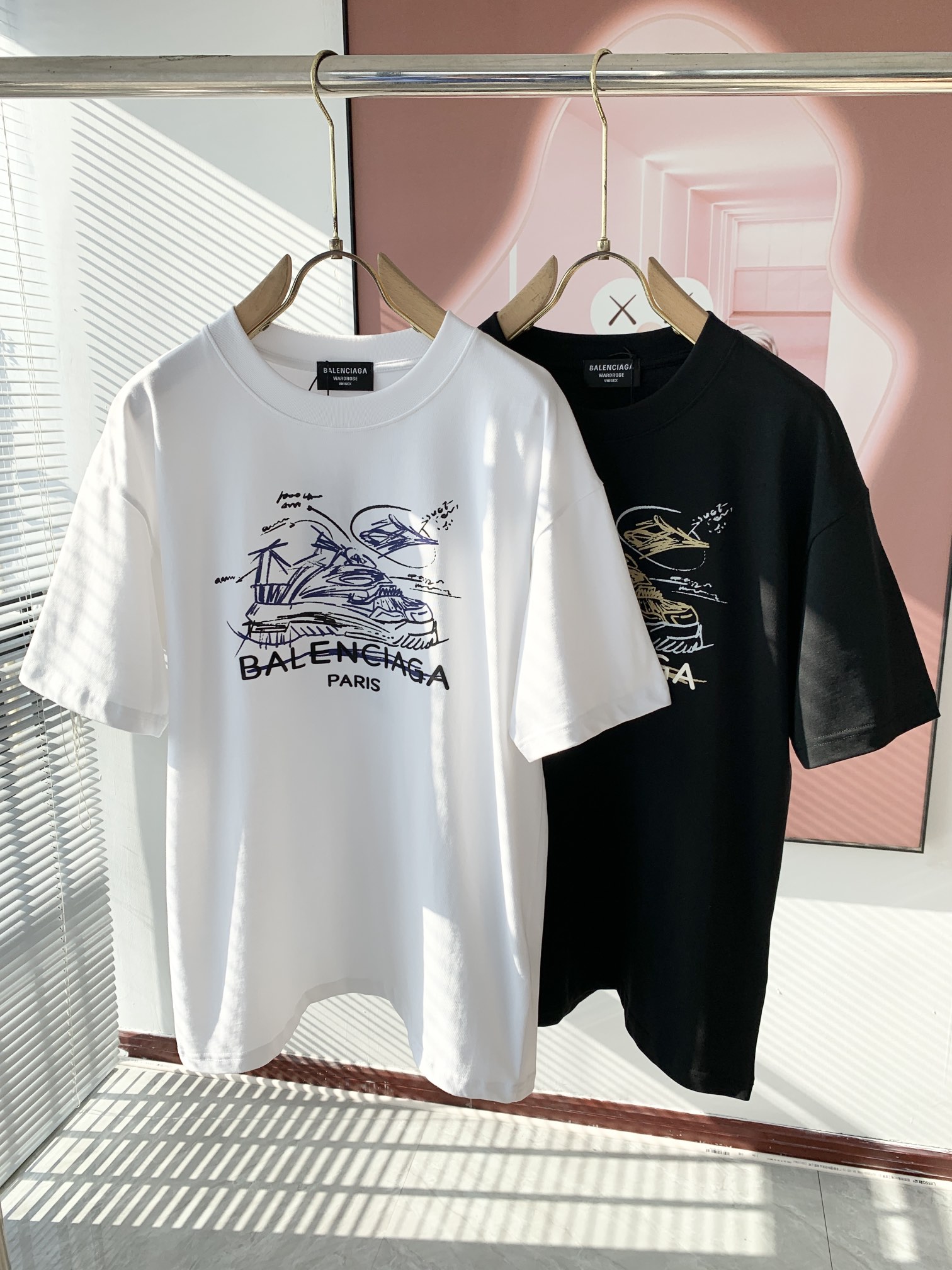 Balenciaga Kleding T-Shirt Verkoop van hoge kwaliteit
 Afdrukken Unisex Katoen Lente/Zomercollectie Fashion Korte mouw