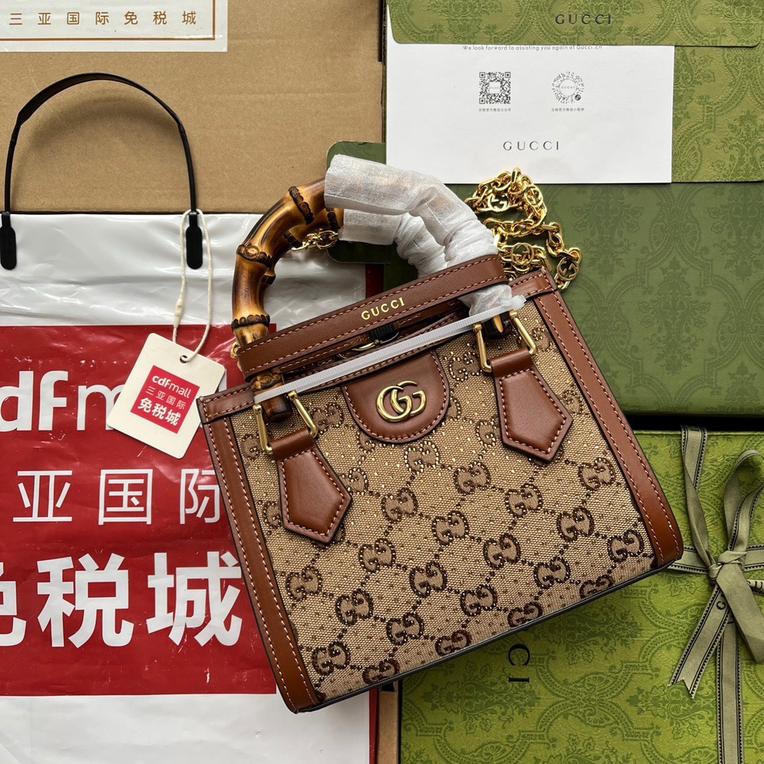 GUCCI new counter quality, top original factory goods, real photos, official 707449 apricot brown diamond for sale, size W20xH16xD10cm