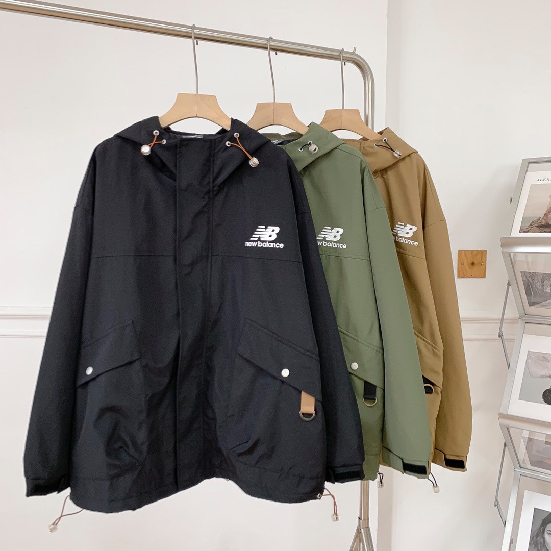 New Balance Clothing Coats & Jackets Black Green Khaki Unisex Polyester Spring Collection Hooded Top