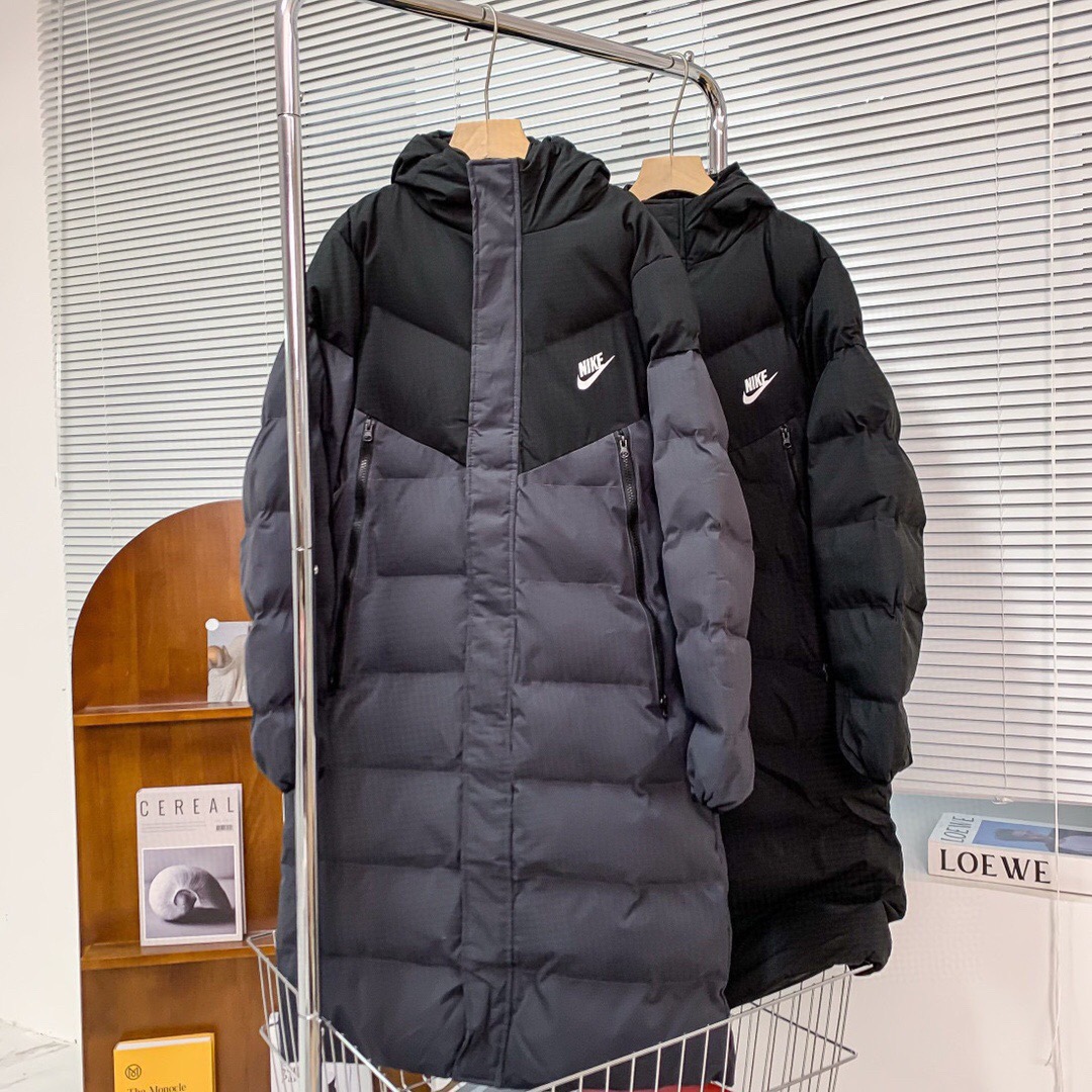 Nike 耐克连帽小logo印花拼接长款羽绒棉服