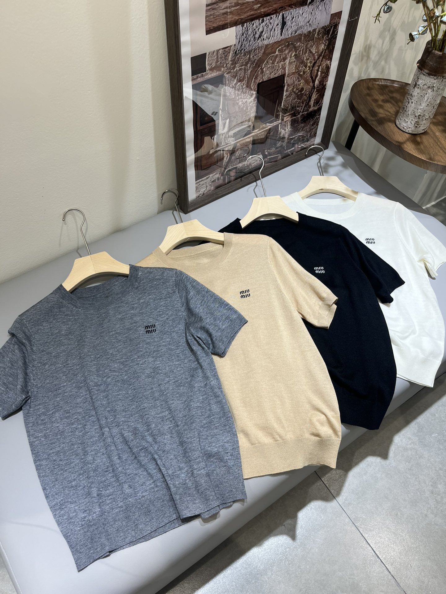 MiuMiu Roupa Camisas e Blusas Cor de damasco Preto Cinzento Branco Lã Colecção Primavera